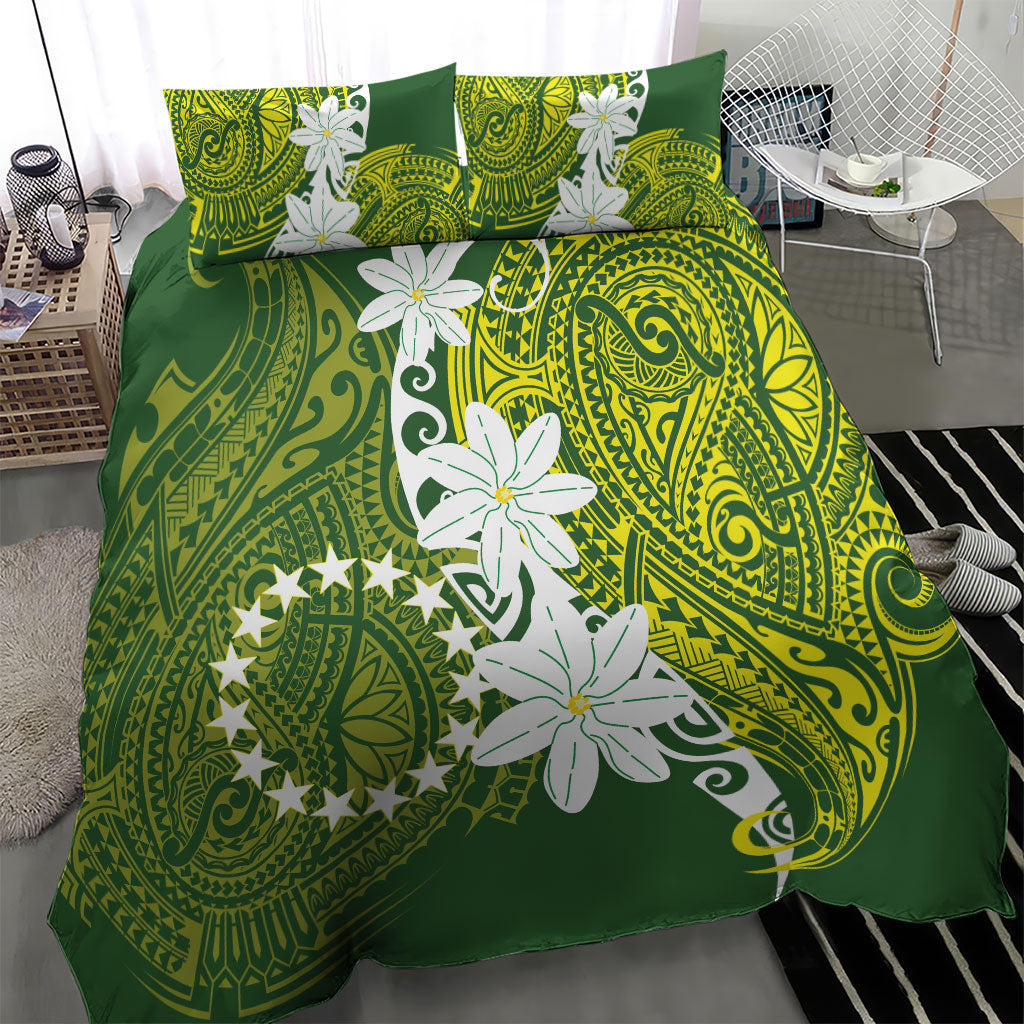 Cook Islands Maori Language Week Bedding Set Tiare Maori Kuki Airani Green Pattern