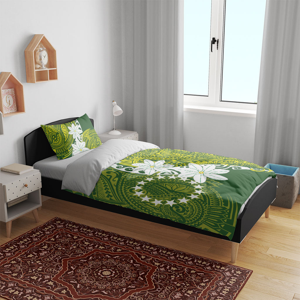 Cook Islands Maori Language Week Bedding Set Tiare Maori Kuki Airani Green Pattern