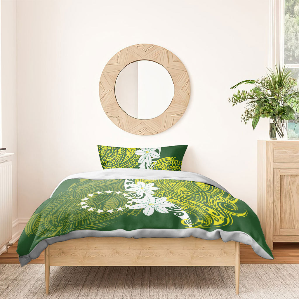 Cook Islands Maori Language Week Bedding Set Tiare Maori Kuki Airani Green Pattern
