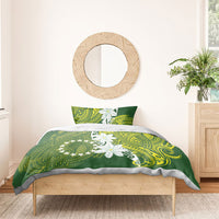 Cook Islands Maori Language Week Bedding Set Tiare Maori Kuki Airani Green Pattern