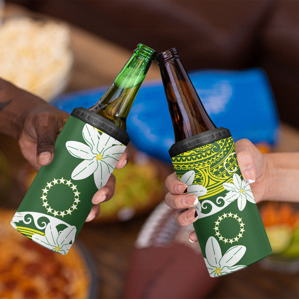 Cook Islands Maori Language Week 4 in 1 Can Cooler Tumbler Tiare Maori Kuki Airani Green Pattern
