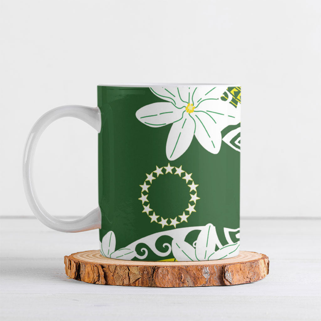 Cook Islands Maori Language Week Ceramic Mug Tiare Maori Kuki Airani Green Pattern