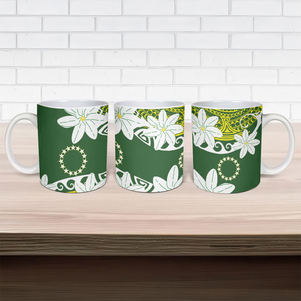 Cook Islands Maori Language Week Ceramic Mug Tiare Maori Kuki Airani Green Pattern