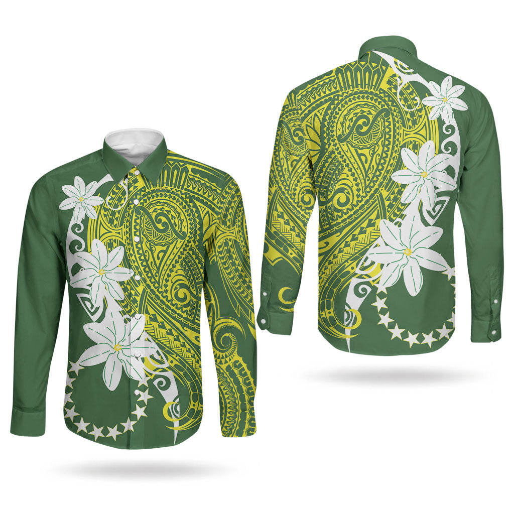 Cook Islands Maori Language Week Couples Matching Mermaid Dress and Long Sleeve Button Shirt Tiare Maori Kuki Airani Green Pattern