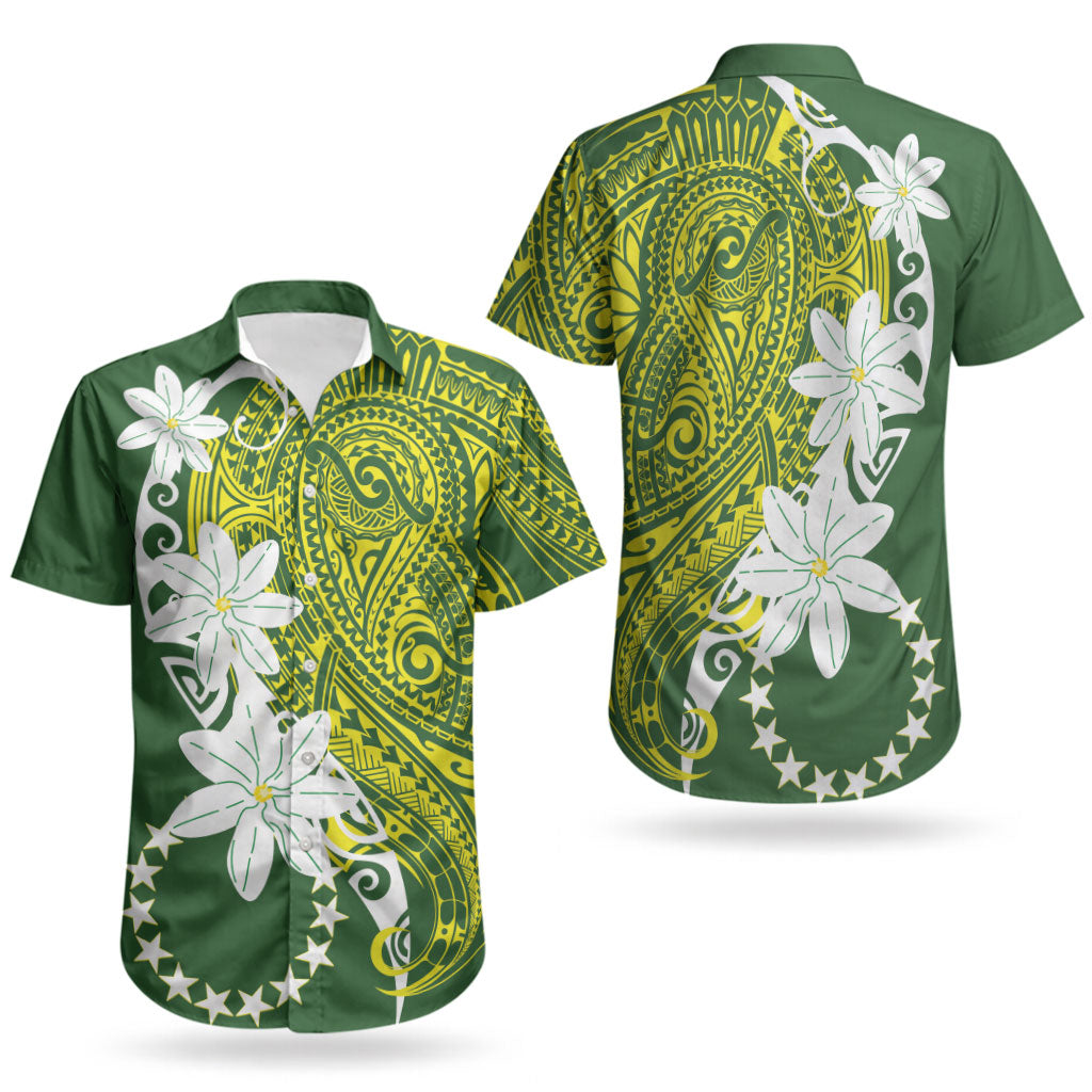 Cook Islands Maori Language Week Couples Matching Summer Maxi Dress and Hawaiian Shirt Tiare Maori Kuki Airani Green Pattern