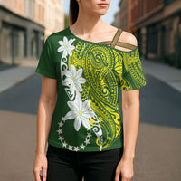 Cook Islands Maori Language Week Cross Shoulder Shirt Tiare Maori Kuki Airani Green Pattern