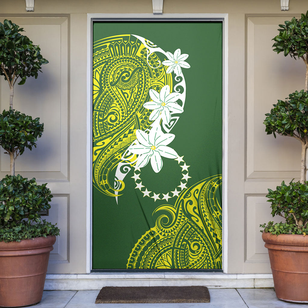 Cook Islands Maori Language Week Door Cover Tiare Maori Kuki Airani Green Pattern