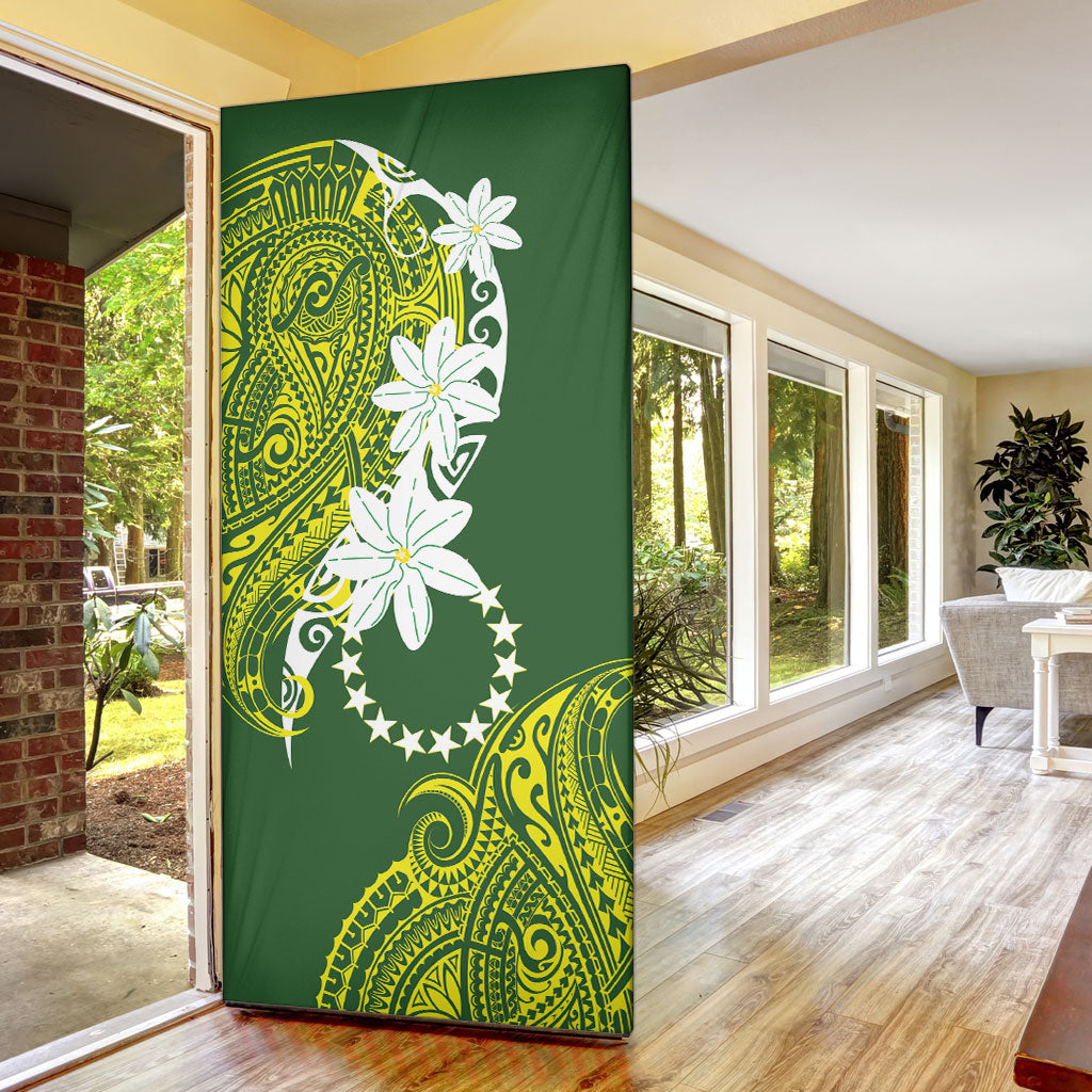 Cook Islands Maori Language Week Door Cover Tiare Maori Kuki Airani Green Pattern