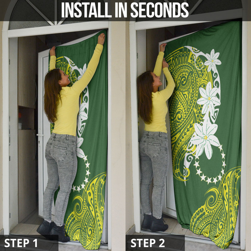 Cook Islands Maori Language Week Door Cover Tiare Maori Kuki Airani Green Pattern