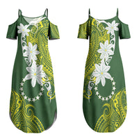 Cook Islands Maori Language Week Family Matching Summer Maxi Dress and Hawaiian Shirt Tiare Maori Kuki Airani Green Pattern