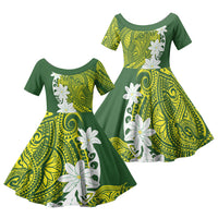 Cook Islands Maori Language Week Family Matching Summer Maxi Dress and Hawaiian Shirt Tiare Maori Kuki Airani Green Pattern