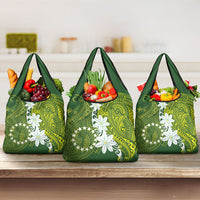 Cook Islands Maori Language Week Grocery Bag Tiare Maori Kuki Airani Green Pattern