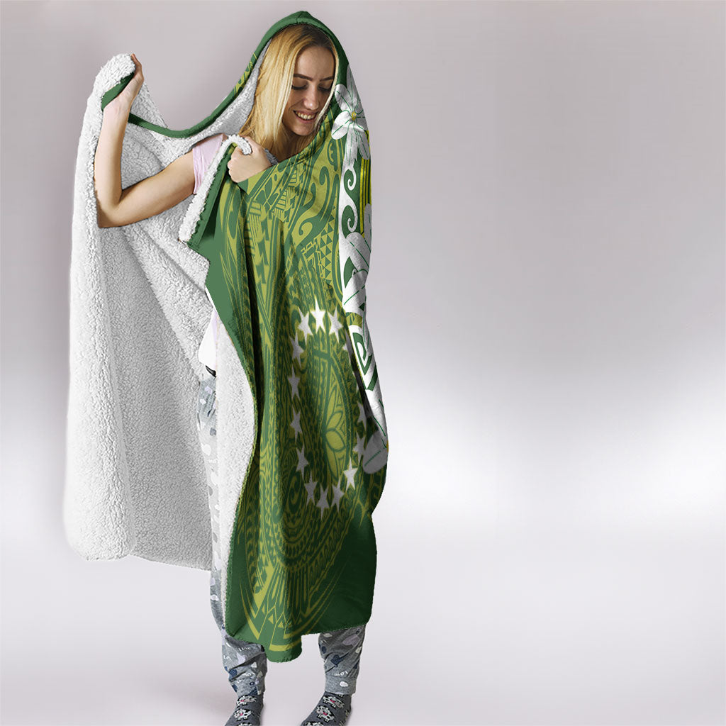 Cook Islands Maori Language Week Hooded Blanket Tiare Maori Kuki Airani Green Pattern