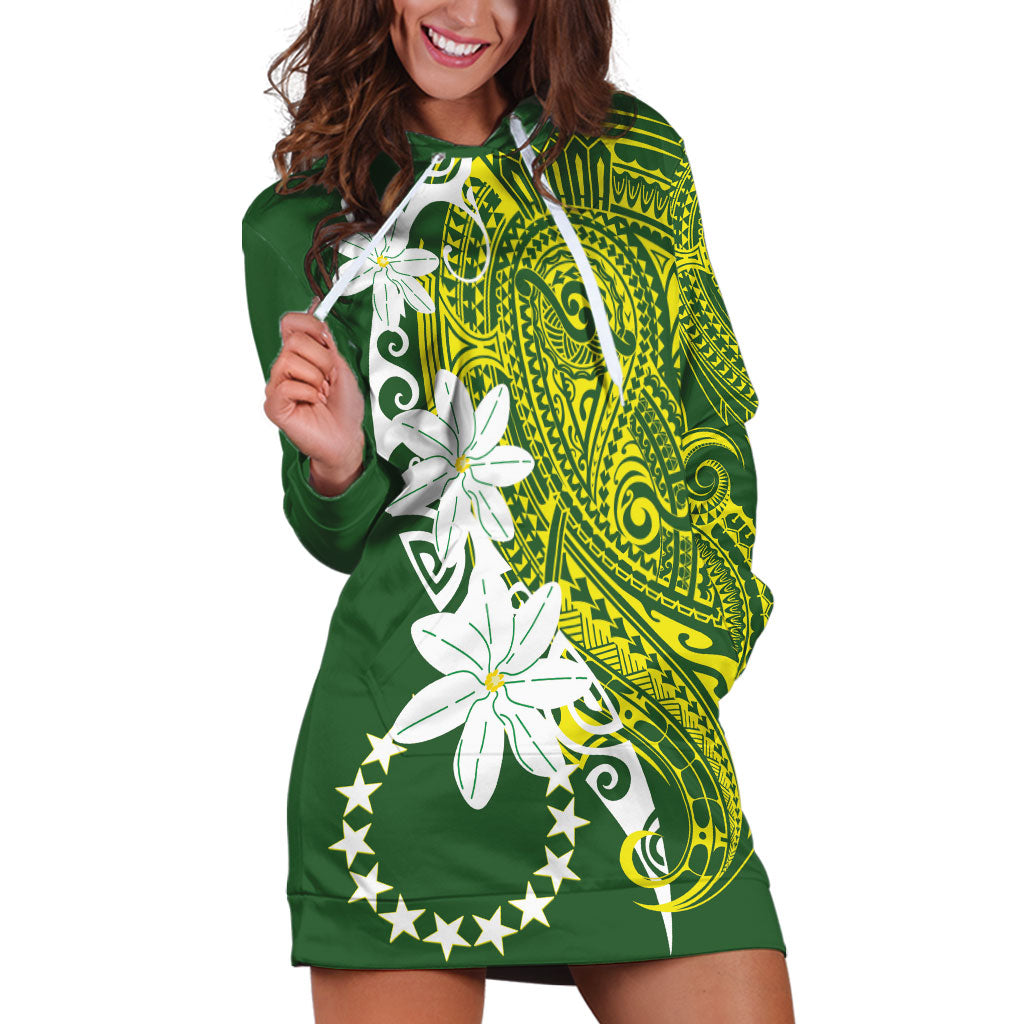 Cook Islands Maori Language Week Hoodie Dress Tiare Maori Kuki Airani Green Pattern