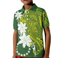 Cook Islands Maori Language Week Kid Polo Shirt Tiare Maori Kuki Airani Green Pattern