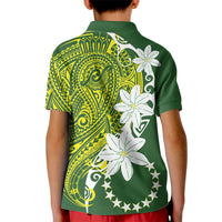 Cook Islands Maori Language Week Kid Polo Shirt Tiare Maori Kuki Airani Green Pattern