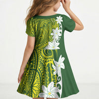 Cook Islands Maori Language Week Kid Short Sleeve Dress Tiare Maori Kuki Airani Green Pattern