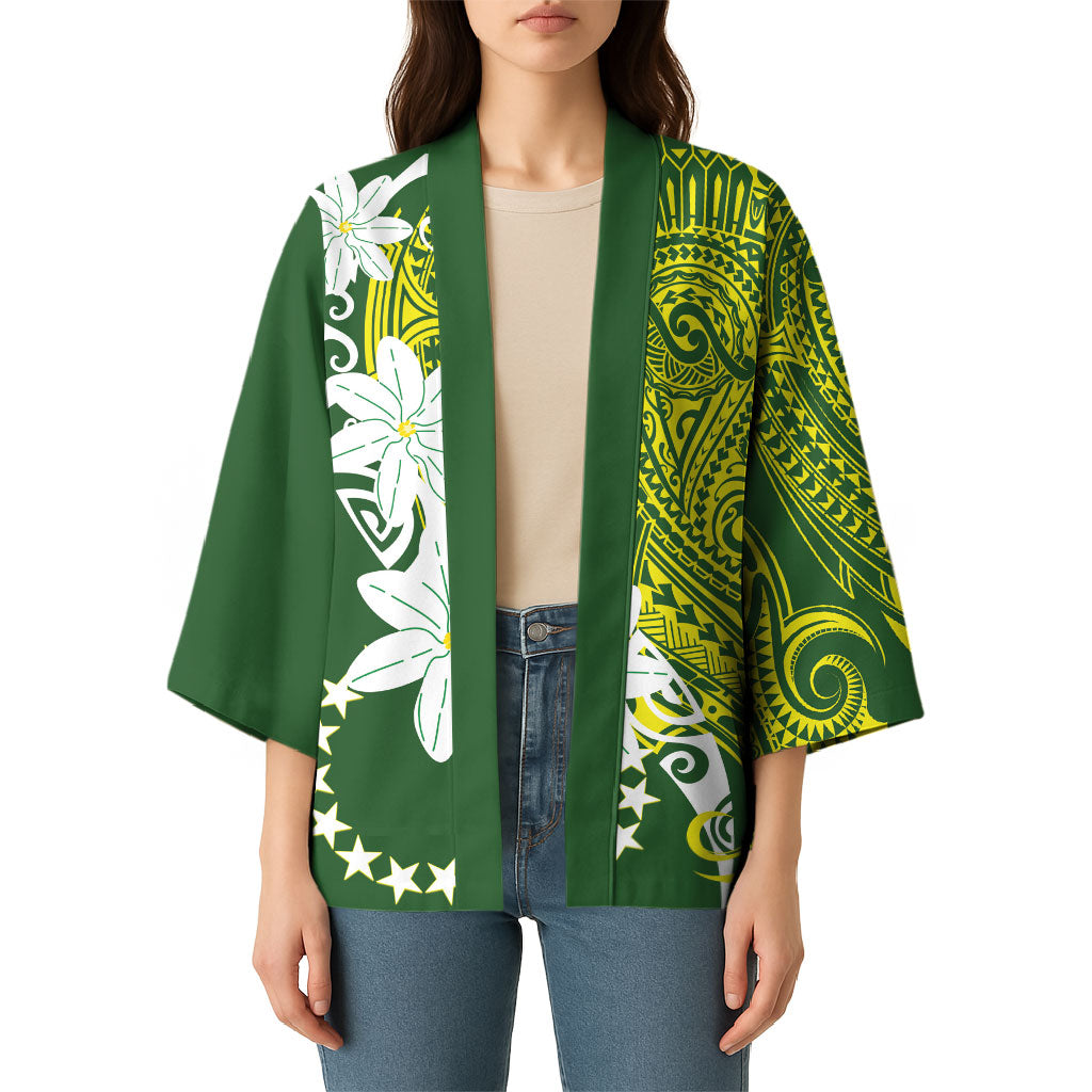 Cook Islands Maori Language Week Kimono Tiare Maori Kuki Airani Green Pattern