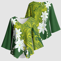 Cook Islands Maori Language Week Kimono Sleeve Blouse Tiare Maori Kuki Airani Green Pattern