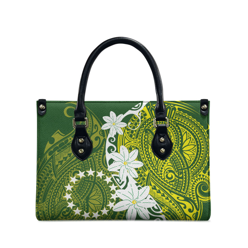 Cook Islands Maori Language Week Leather Bag Tiare Maori Kuki Airani Green Pattern