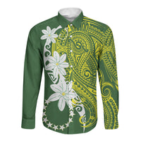 Cook Islands Maori Language Week Long Sleeve Button Shirt Tiare Maori Kuki Airani Green Pattern