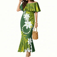 Cook Islands Maori Language Week Mermaid Dress Tiare Maori Kuki Airani Green Pattern