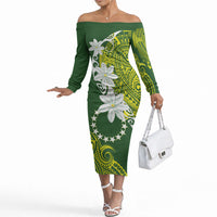 Cook Islands Maori Language Week Off The Shoulder Long Sleeve Dress Tiare Maori Kuki Airani Green Pattern