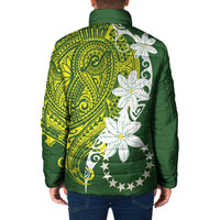 Cook Islands Maori Language Week Padded Jacket Tiare Maori Kuki Airani Green Pattern