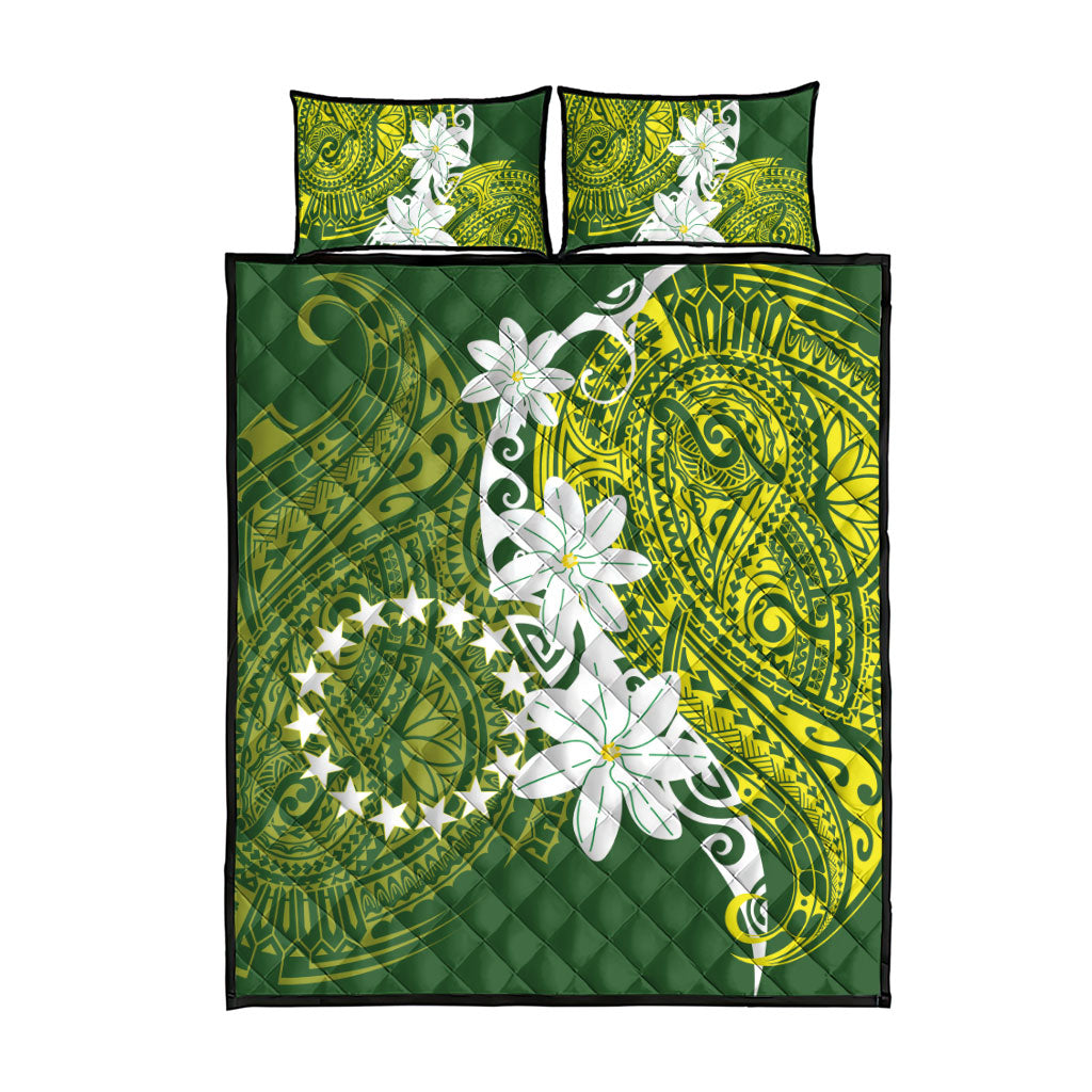 Cook Islands Maori Language Week Quilt Bed Set Tiare Maori Kuki Airani Green Pattern