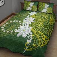 Cook Islands Maori Language Week Quilt Bed Set Tiare Maori Kuki Airani Green Pattern