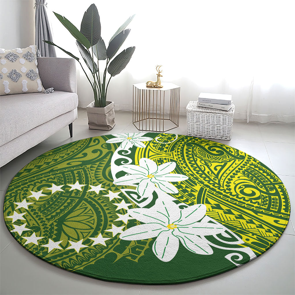 Cook Islands Maori Language Week Round Carpet Tiare Maori Kuki Airani Green Pattern