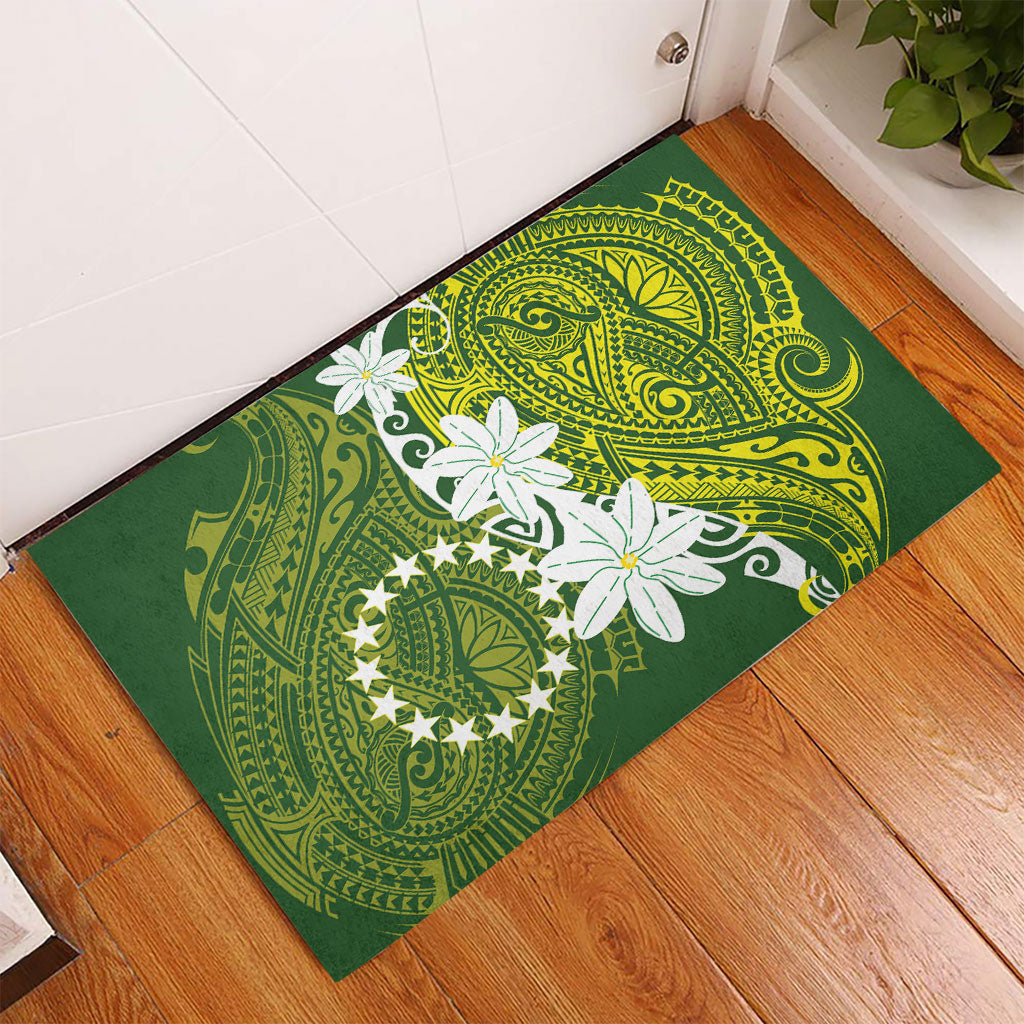 Cook Islands Maori Language Week Rubber Doormat Tiare Maori Kuki Airani Green Pattern