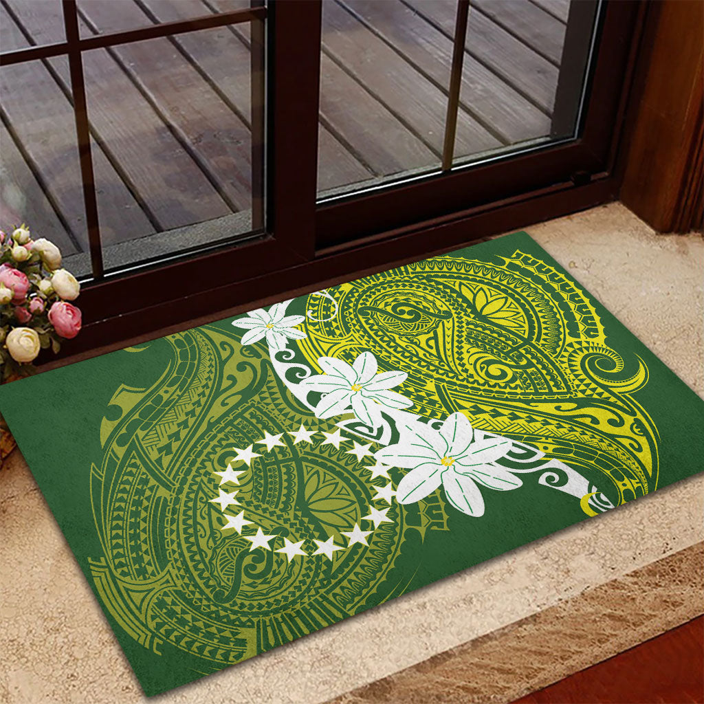 Cook Islands Maori Language Week Rubber Doormat Tiare Maori Kuki Airani Green Pattern