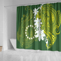 Cook Islands Maori Language Week Shower Curtain Tiare Maori Kuki Airani Green Pattern