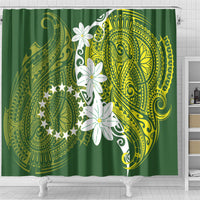Cook Islands Maori Language Week Shower Curtain Tiare Maori Kuki Airani Green Pattern