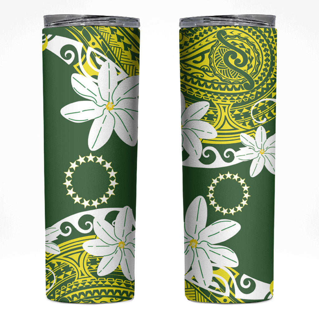 Cook Islands Maori Language Week Skinny Tumbler Tiare Maori Kuki Airani Green Pattern