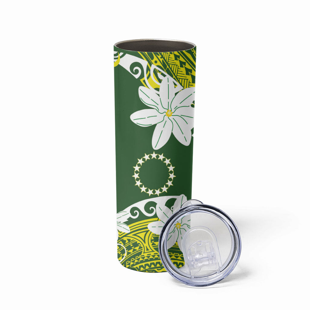 Cook Islands Maori Language Week Skinny Tumbler Tiare Maori Kuki Airani Green Pattern