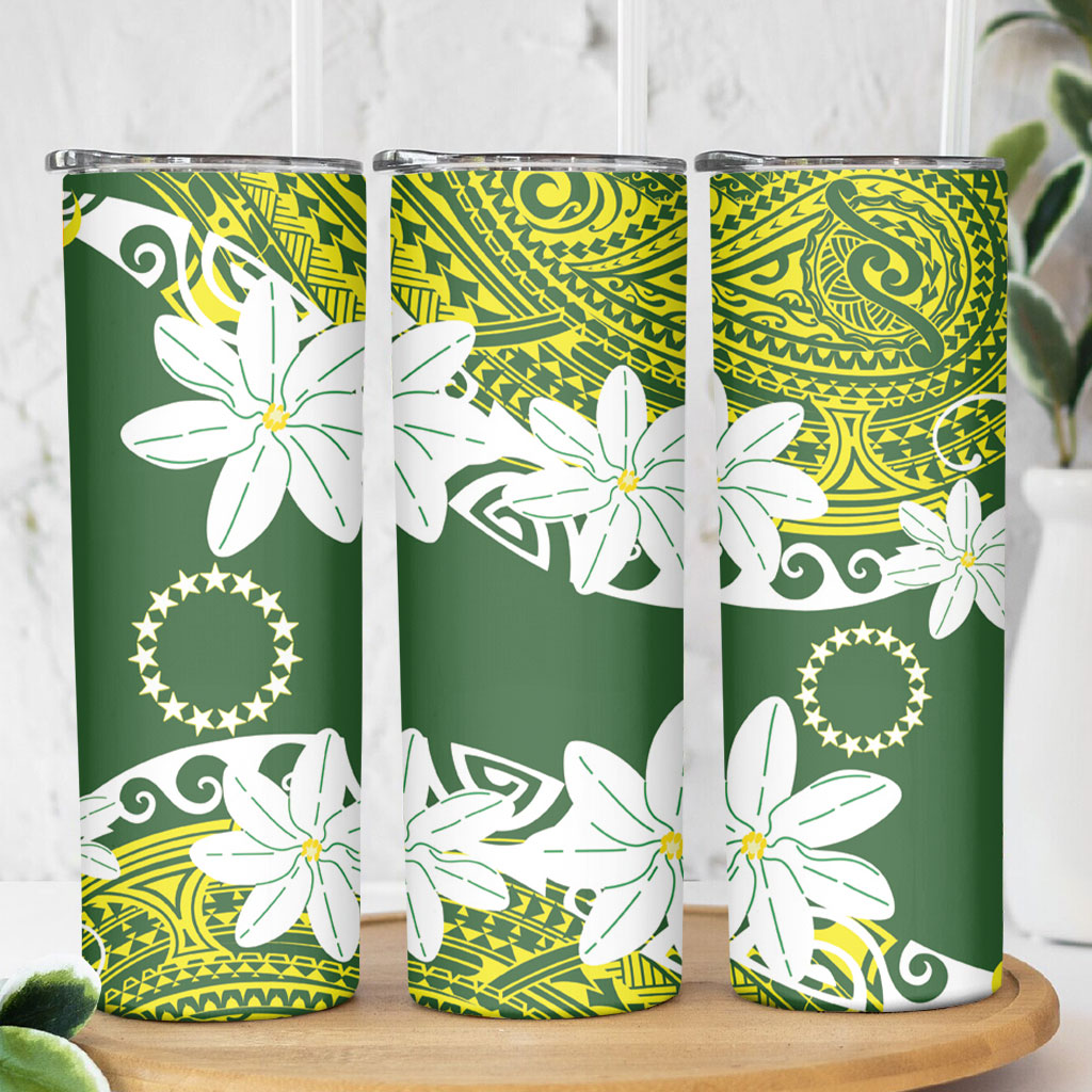 Cook Islands Maori Language Week Skinny Tumbler Tiare Maori Kuki Airani Green Pattern