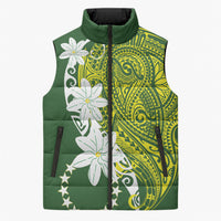Cook Islands Maori Language Week Sleeveless Puffer Jacket Tiare Maori Kuki Airani Green Pattern