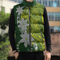 Cook Islands Maori Language Week Sleeveless Puffer Jacket Tiare Maori Kuki Airani Green Pattern