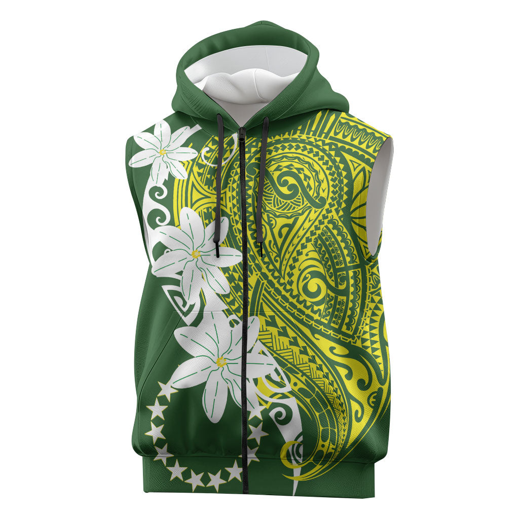 Cook Islands Maori Language Week Sleeveless Zip Hoodie Tiare Maori Kuki Airani Green Pattern LT22 Green - Polynesian Pride