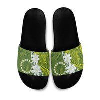 Cook Islands Maori Language Week Slide Sandals Tiare Maori Kuki Airani Green Pattern