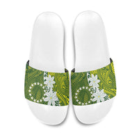 Cook Islands Maori Language Week Slide Sandals Tiare Maori Kuki Airani Green Pattern