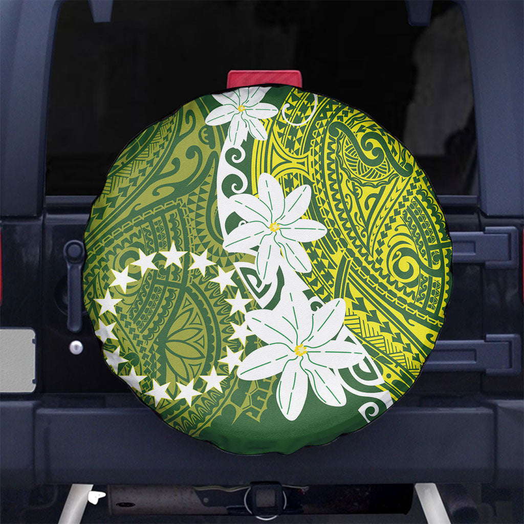 Cook Islands Maori Language Week Spare Tire Cover Tiare Maori Kuki Airani Green Pattern