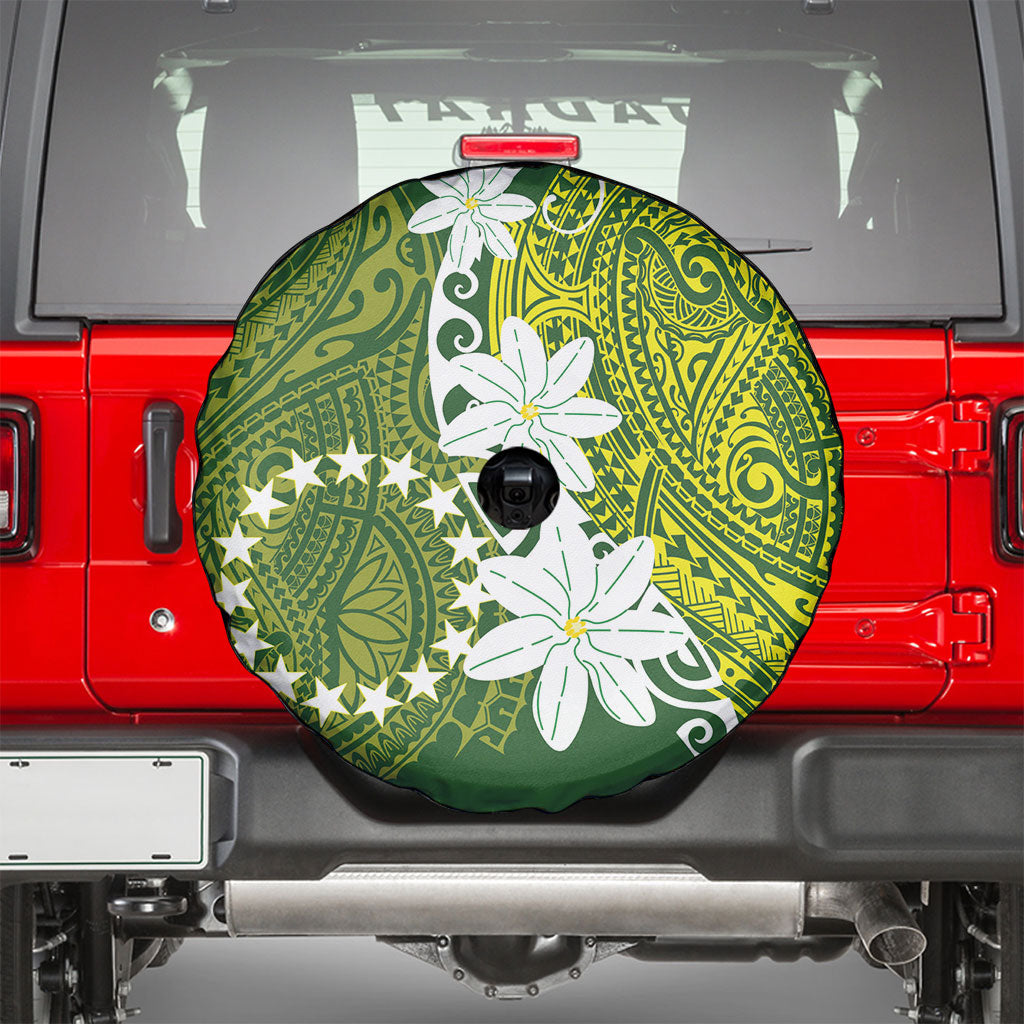 Cook Islands Maori Language Week Spare Tire Cover Tiare Maori Kuki Airani Green Pattern