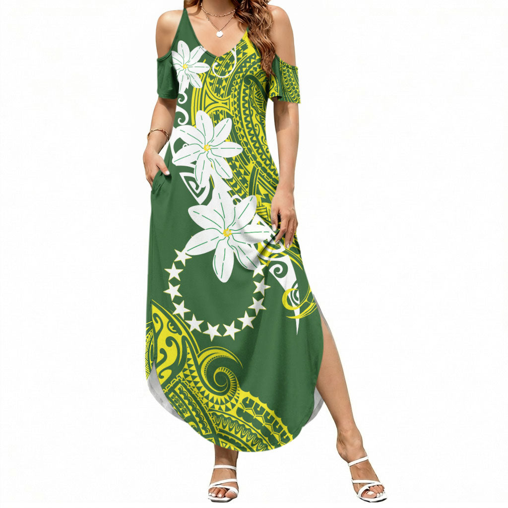 Cook Islands Maori Language Week Summer Maxi Dress Tiare Maori Kuki Airani Green Pattern