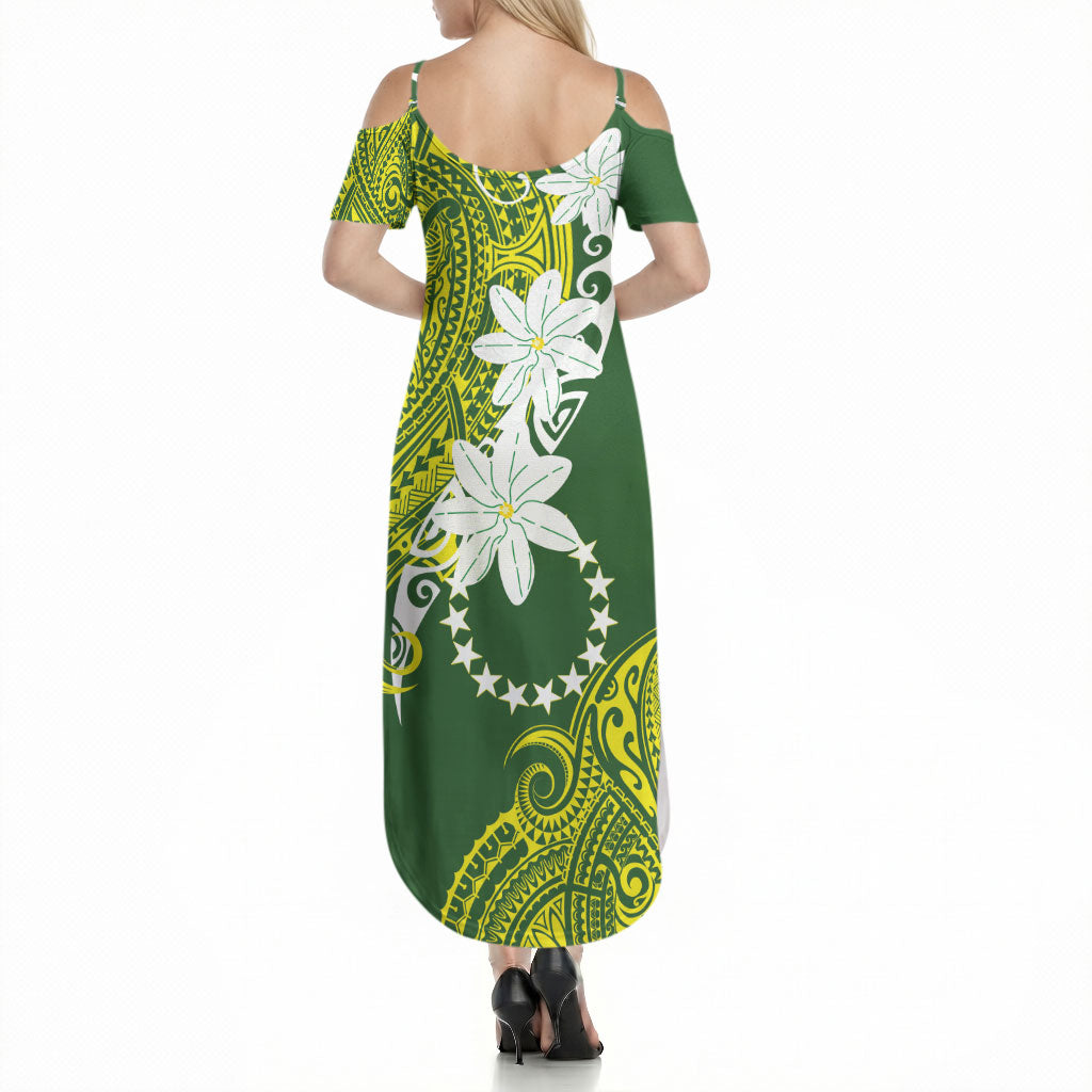 Cook Islands Maori Language Week Summer Maxi Dress Tiare Maori Kuki Airani Green Pattern