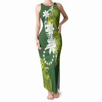 Cook Islands Maori Language Week Tank Maxi Dress Tiare Maori Kuki Airani Green Pattern