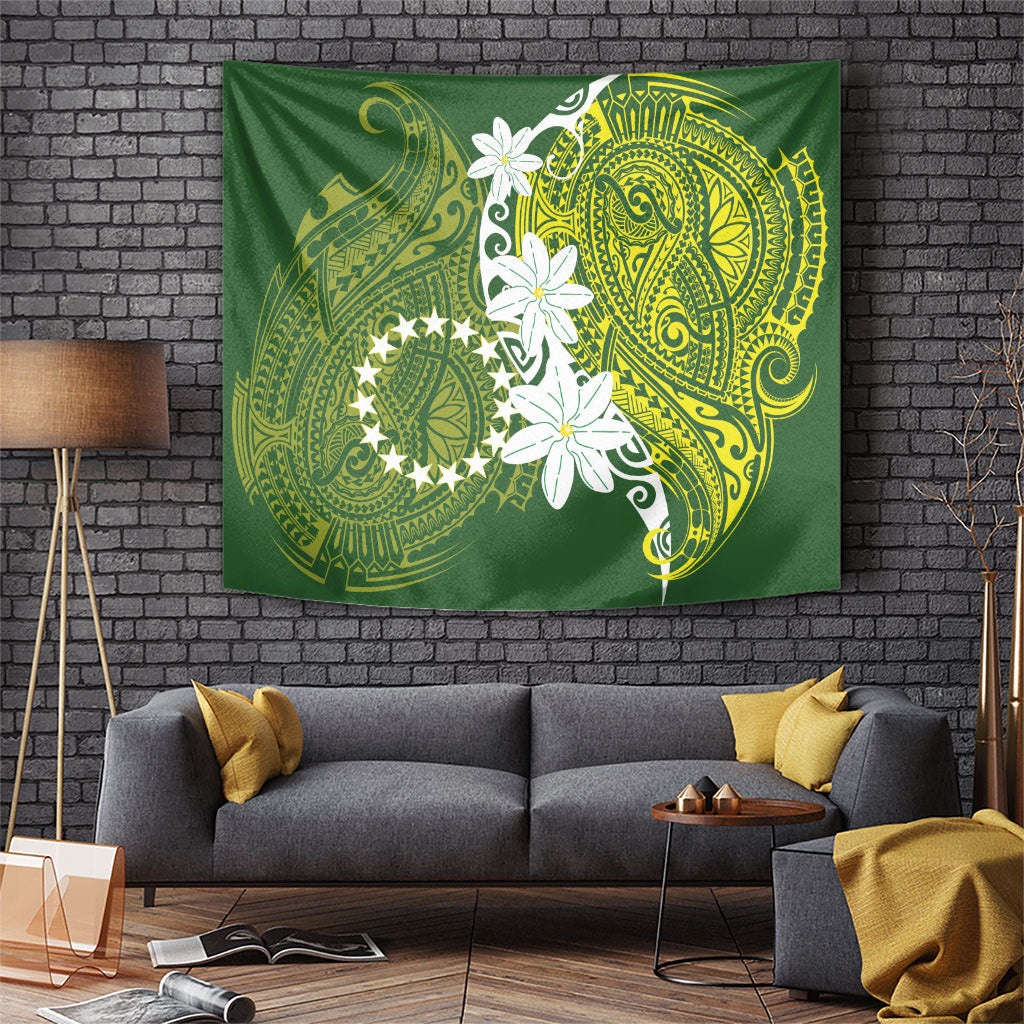Cook Islands Maori Language Week Tapestry Tiare Maori Kuki Airani Green Pattern