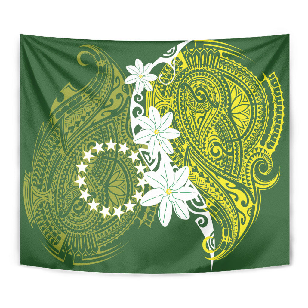 Cook Islands Maori Language Week Tapestry Tiare Maori Kuki Airani Green Pattern